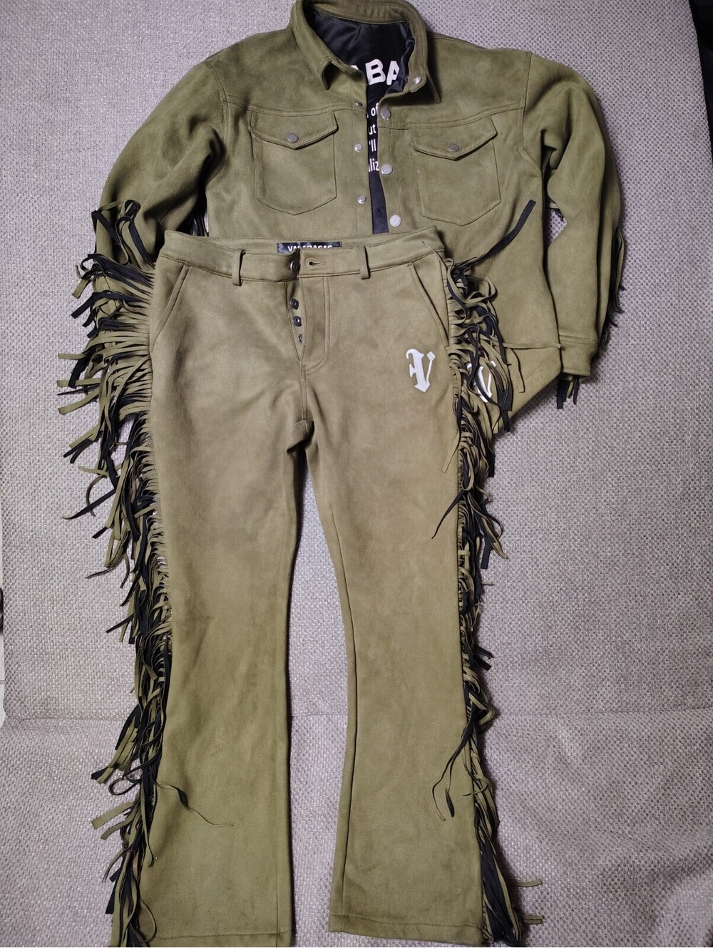 Valabasas Suede Fringe Jacket & Pants Set Mens S / 32 Green Western Streetwear